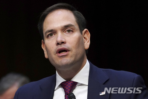 【워싱턴=AP/뉴시스】마르코 루비오 미국 공화당 상원의원이 지난 3월14일(현지시간) 상원 법사위원회 청문회에서 발언하고 있다. 2018.05.28