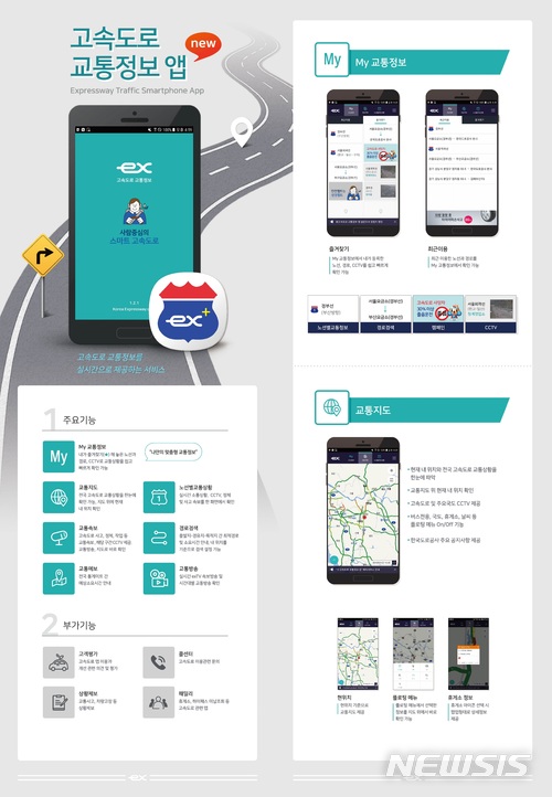 【김천=뉴시스】박홍식 기자 =한국도로공사(사장 이강래)는 '고속도로 교통정보' 앱 서비스를 새롭게 선보인다고 7일 밝혔다. 사진은 고속도로 교통정보 앱 설명서. 2018.04.07 (사진=한국도로공사 제공)&nbsp; photo@newsis.com 