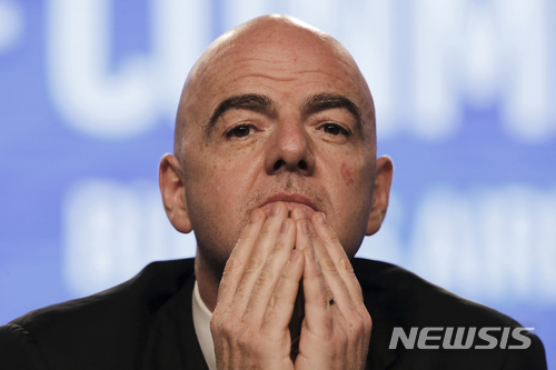 【부에노스아이레스=AP/뉴시스】지안니 인판티노 FIFA 회장. 2018.04.13