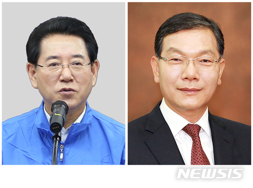 【무안=뉴시스】배상현 기자 = 민주당 전남도지사 1차 경선에서 1,2위를 기록한 김영록 예비후보(왼쪽), 장만채 예비후보. 이들은 오는 18~19일 결선투표를 앞두고 있다. 2018.04.16 (사진=뉴시스 DB)&nbsp; praxis@newsis.com