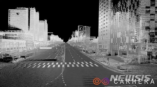 【서울=뉴시스】지난해 서울 강남구 테헤란로 일대 대상 넥센테크가 3D 맵핑 테스트를 진행한 모습. (사진 = 넥센테크 제공)