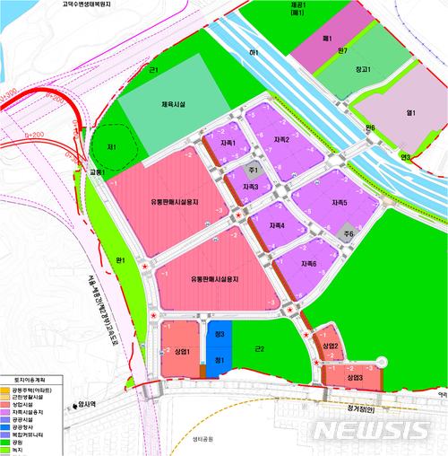 【서울=뉴시스】강동구 고덕상업업무복합단지 토지이용계획도. 2018.04.24. (계획도=강동구 제공)
