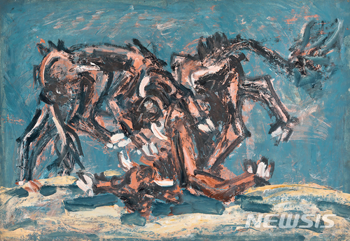 【서울=뉴시스】9억원에 경매를 시작해 14억5천만원에 낙찰된 이중섭 싸우는 소.