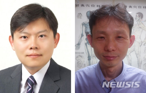 나노다공성 침으로 암 치료 가능성 제시한 DGIST 에너지공학전공 인수일 교수(왼쪽), 대구한의대 한의학과 이봉효 교수(오른쪽)).