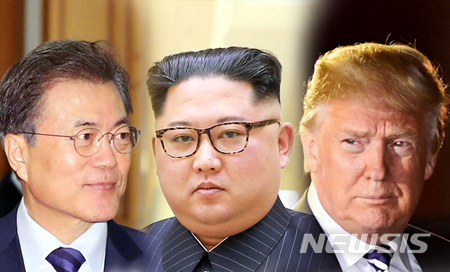 【서울=뉴시스】 문재인 대통령과 김정은 북한 국무위원장, 도널드 트럼프 미국 대통령의 모습. (그래픽=뉴시스DB). 2018.05.11.