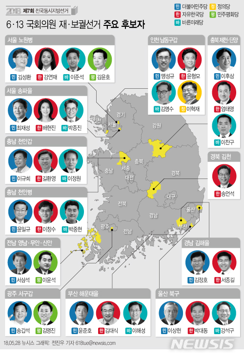 【서울=뉴시스】전진우 기자 = 6월13일 12개 지역에서 실시하는 국회의원 재·보궐 선거에 46명이 후보자 등록했으며 경쟁률은 3.8대 1로 기록됐다.618tue@newsis.com