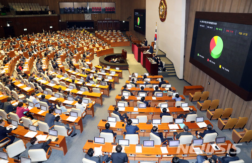 【서울=뉴시스】박영태 기자 = 28일 오후 서울 영등포구 여의도 국회 본회의장에서 진행된 제360회 국회(임시회) 제5차 본회의에서 정부조직법 일부개정법률안(대안)이 본회의에서 가결되고 있다. 2018.05.28. since1999@newsis.com