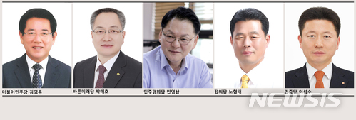 【무안=뉴시스】배상현 기자 = 지난 24일 6·13 전남지사 선거에 등록한 후보들. 위 왼쪽부터 민주당 김영록, 바른미래당 박매호, 민주평화당 민영삼후보, 아래 왼쪽부터 정의당 노형태, 민중당 이성수 후보. 2018.05.29 (사진=중앙선관위 제공) praxis@newsis.com