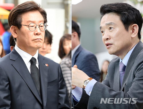 【수원=뉴시스】박다예 기자 = 6·13 지방선거 경기도지사에 출마하는 더불어민주당 이재명 후보와 자유한국당 남경필 후보.