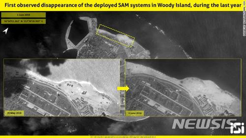 아래 왼쪽의 5월20일 이스라엘 ISI 위성사진에서 해변에 보이던 군사 시설들이 오른쪽의 3일 사진에서 사라지고 없다. <CNN 캡쳐>