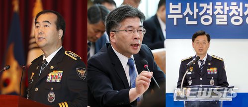 【서울=뉴시스】이예슬 기자 = 경찰 안팎에서는 이주민 서울청장과 민갑룡 차장, 조현배 부산청장 등이 차기 경찰청장이 될 것이라는 관측이 나온다. 왼쪽부터 이 청장, 민 차장, 조 청장 순. (사진=뉴시스 DB)