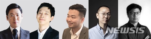 【서울=뉴시스】2018 젊은건축가상을 수상한 ㈜경계없는작업실 건축사사무소(문주호·임지환·조성현), 김이홍, 남정민씨.