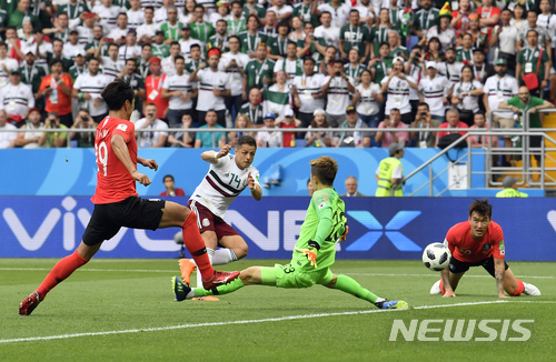 대한민국, 멕시코전 후반 21분 치차리토 추가골 0:2 