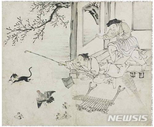 【서울=뉴시스】보물 제1987호 '김득신 필 풍속도 화첩(야묘도추도)'
