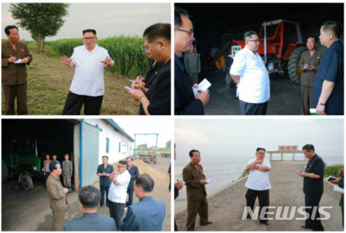 【서울=뉴시스】김정은 북한 국무위원장이 신도군 갈대 종합농장을 시찰했다고 노동신문이 30일 보도했다. 2018.06.30. (출처=노동신문) photo@newsis.com