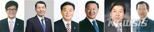 (왼쪽부터) 원태경 의회운영위원회 위원장, 곽도영 기획행정위원회 위원장, 심영섭 사회문화위원회 위원장, 박효동 농림수산위원회 위원장, 김수철 경제건설위원회 위원장, 이종주 교육위원회 위원장. (사진=중앙선거관리위원회 제공)
