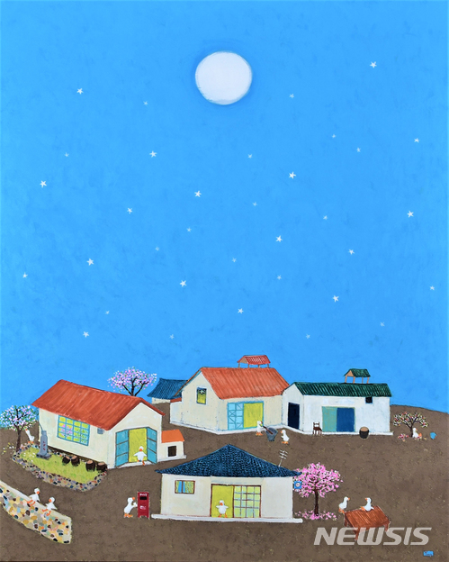 【창원=뉴시스】 홍정명 기자 = 경남 창원시 마산회구원 BNK경남은행 본점 내 BNK경남은행갤러리에서 오는 24일까지 통영을 주제로 열리는 '김용득·윤정희 개인전'에 전시된 윤정희 작가의 '오리의 꿈'.2018.07.06.(사진= BNK경남은행 제공) photo@newsis.com