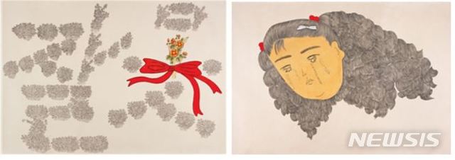 【서울=뉴시스】 (좌) 큰 잘못 Irretraceable wrong doing, Mixed media on Hanji, 210x150cm. 2006(우) 크게 울다, Mixed media on Hanji, 210x150cm. 2006