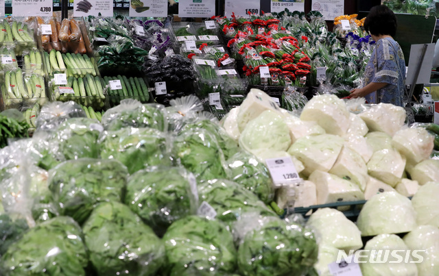 23일 서울 중구의 한 대형마트에서 한 시민이 농산물을 구매하고 있다. 뉴시스 사진자료