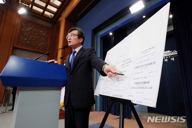 【서울=뉴시스】전신 기자 = 김의겸 대변인이 20일 오후 청와대 춘추관에서 '계엄령 문건'의 세부자료를 공개하고 있다. 2018.07.20. photo1006@newsis.com