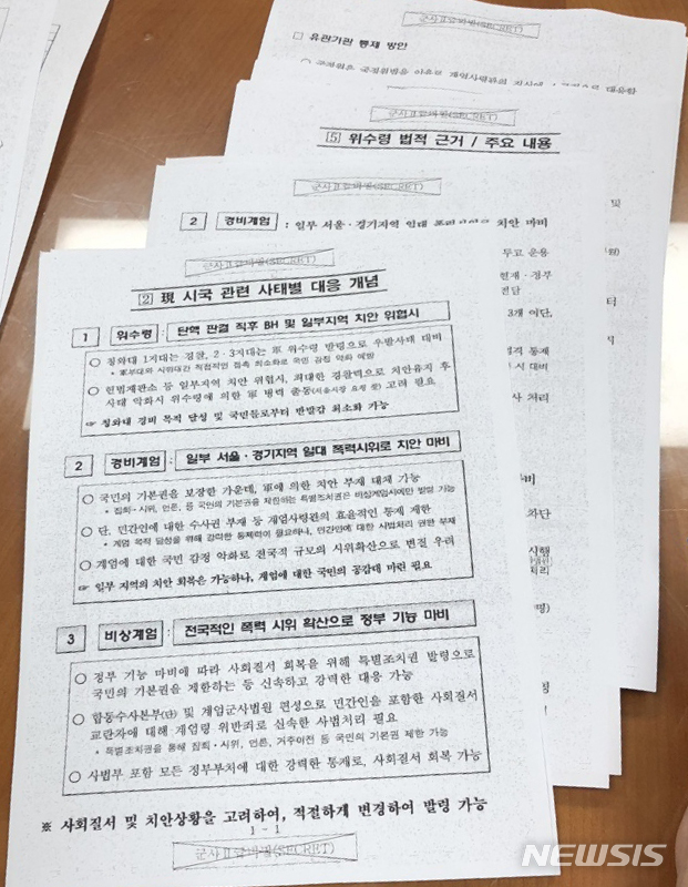 【서울=뉴시스】 국방부가 23일 오후 논란이 일고있는 국군 기무사령부의 계엄령 검토 문건을 국회 국방위원회에 제출했다. 2018.07.23.(사진 = 백승주 자유한국당 의원실 제공)&nbsp; photo@newsis.com