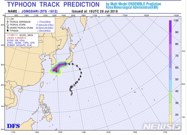 【서울=뉴시스】 태풍 '종다리' 예측 이동경로