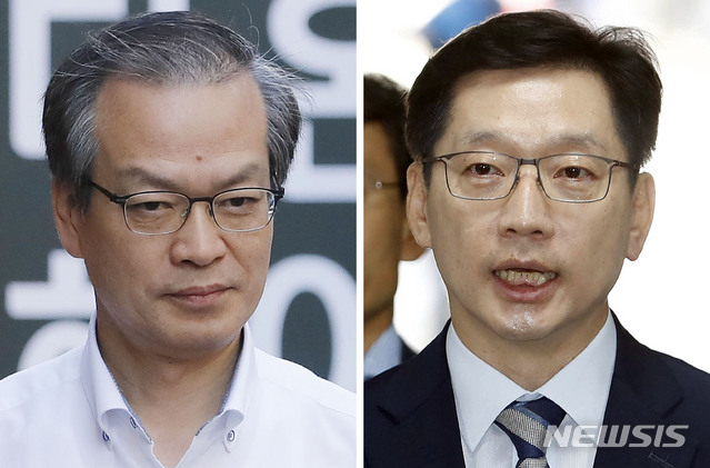 【서울=뉴시스】최동준 기자 = '드루킹 댓글 조작사건'을 수사하는 허익범(사진 왼쪽) 특별검사가 17일 오전 서울 서초구 강남역 인근 특검사무실로 출근하고 같은 날 김경수 경남지사가 서울 서초구 서울중앙지방법원에서 열린 영장실질심사에 출석하며 취재진 질문에 답변하고 있다. 2018.08.17.&nbsp; photocdj@newsis.com