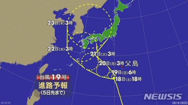 제19호 태풍 솔릭 진로(NHK 홈페이지 캡처)