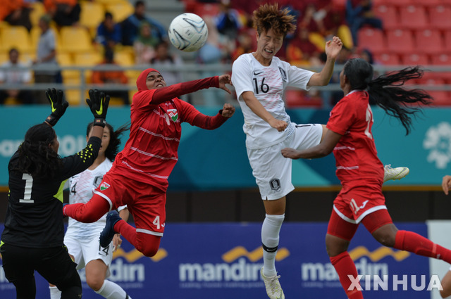 여자축구 손화연 해트트릭, 몰디브 8:0 대파…8강 진출 확정