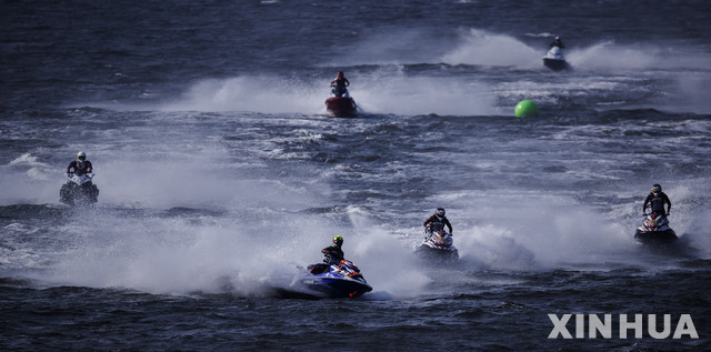 [자카르타=신화/뉴시스]2018 자카르타-팔렘방 아시안게임 당시 제트스키 경기 모습. 사진은 기사와 관련 없음. 