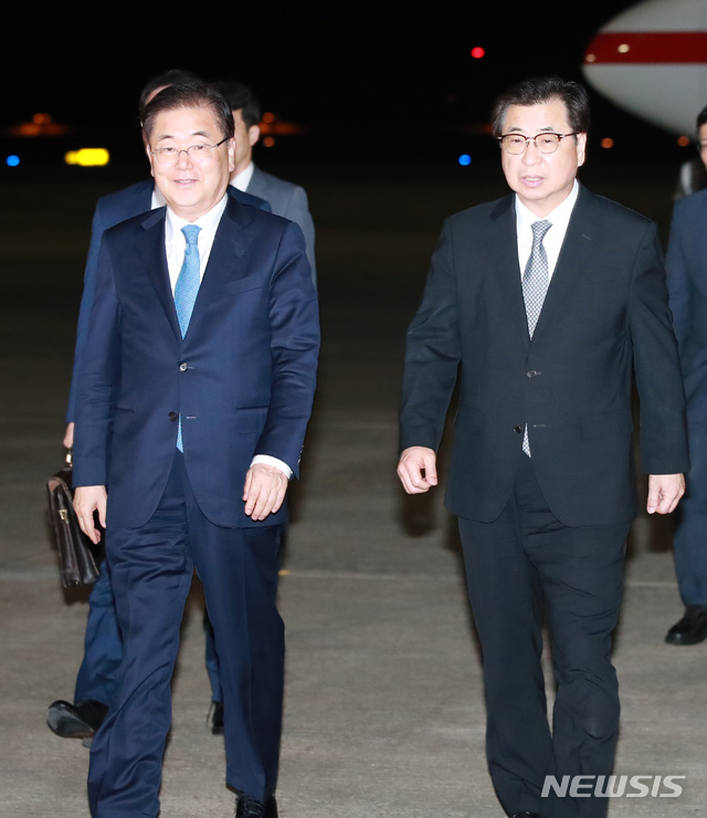 정의용 전 국가안보실장과 서훈 전 국정원장. 2018.09.05. mangusta@newsis.com