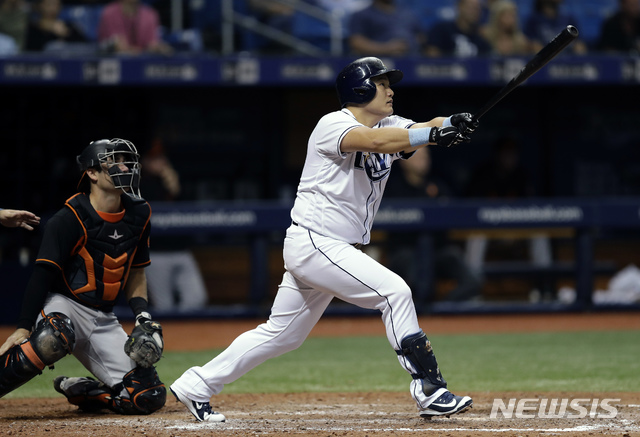 【세인트피터즈버그=AP/뉴시스】 탬파베이 레이스 최지만