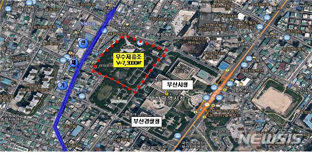  【부산=뉴시스】허상천 기자 = 부산시는 시청 녹음광장 지하에&nbsp; 2021년까지 빗물 7만3000t 규모의 저장 시설 만든다고 19일 밝혔다. 2018.09.19. (위치도 = 부산시 제공)&nbsp; photo@newsis.com