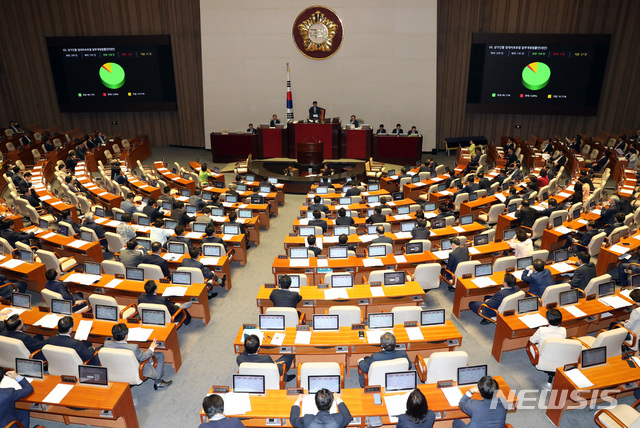【서울=뉴시스】박영태 기자 = 20일 오후 서울 영등포구 여의도 국회에서 열린 제364회 국회(정기회) 제06차 본회의에서 상가건물 임대차보호법 일부개정 법률안이 통과되고 있다. 2018.09.20. since1999@newsis.com