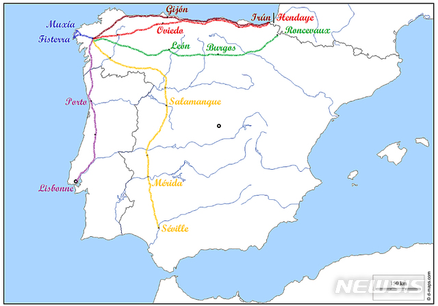 【프랑스 파리=뉴시스】인진연 기자 = 프랑스에서 도보여행을 청소년 교화 프로그램으로 활용하는 비영리재단인 '쇠이유(Seuil)'협회의 걷기 프로젝트 시행 루트 지도. 2018.09.28 (사진=쇠이유 협회 제공) photo@newsis.com