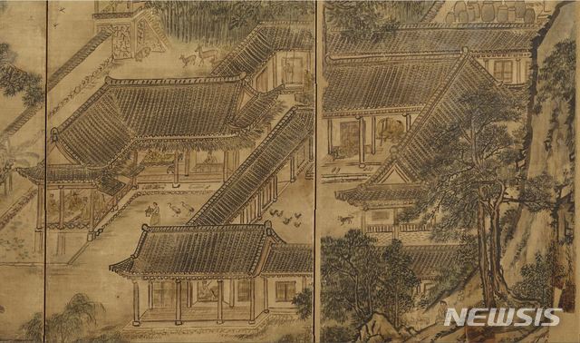 보물 제2000호 '김홍도 필 삼공불환도' (가옥풍경)