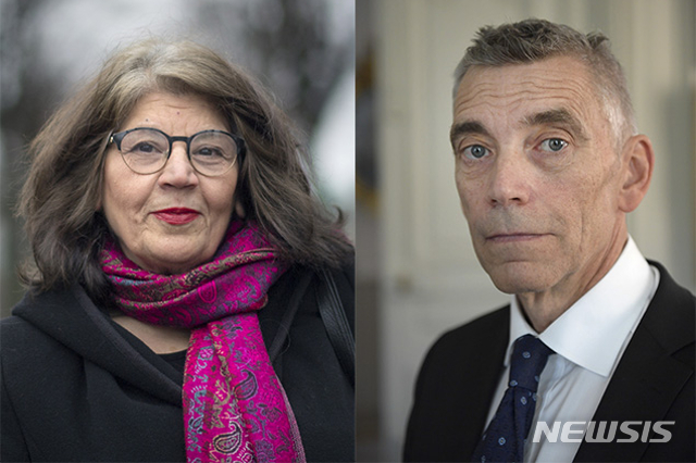 【서울=뉴시스】노벨문학상 수상자를 선정하는 스웨덴 한림원이 성추문 파문 수습책의 일환으로 종신위원 2명을 새로 임명했다. 5일(현지시간) 한림원은 법률가 에릭 M. 루네손(58·오른쪽)과 이란 출신 스웨덴 국적 작가 질리아 모사에드(70)를 새 위원으로 선출했다고 밝혔다. 2명 신임위원의 자료 사진. <사진출처 더로컬> 2018.10.06 