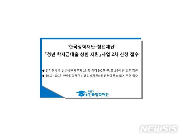 【세종=뉴시스】 이연희 기자 = 한국장학재단과 재단법인 청년재단은 10일부터 17일까지 '청년 학자금대출 상환지원 사업' 2차 신청을 접수한다.(사진=한국장학재단 제공)