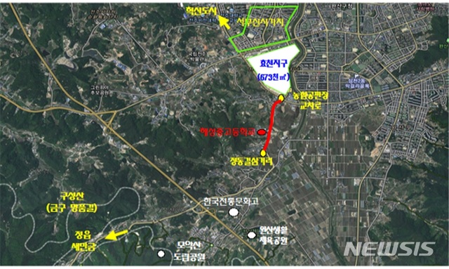 【전주=뉴시스】윤난슬 기자 = 전주시가 인도가 좁아 불편하고 사고 위험이 높았던 학교 통학로에 자전거도로를 조성한다. 사진은 공사 위치도. 2018.10.09.(사진=전주시 제공) photo@newsis.com