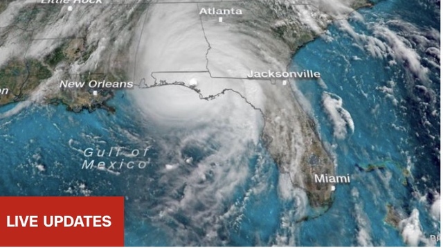 【로스앤젤레스=뉴시스】 허리케인 '마이클'이 10일 오후(현지시간) 시속 155마일(약 250km)로 거세져 최고 수준인 5등급에 육박하는 수준으로 멕시코만을 강타하기 시작했다. <사진=CNN 화면 캡처> 2018.10.10 