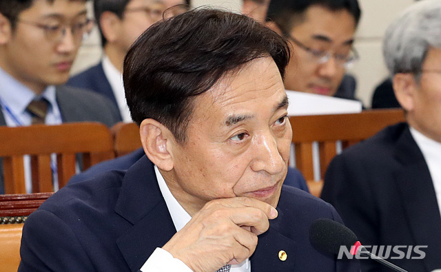 【서울=뉴시스】이종철 기자&nbsp; = 22일 오후 서울 여의도 국회에서 열린 기획재정위의 한국은행 국정감사에 출석한 이주열 한국은행 총재가 심각한 표정을 하고 있다. 2018.10.22.jc4321@newsis.com