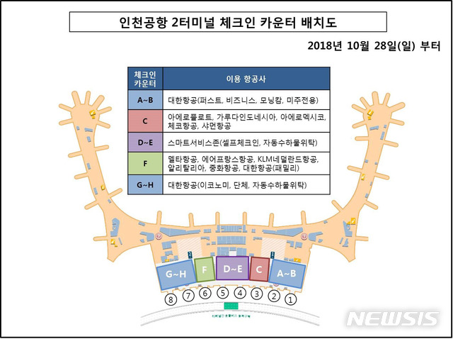 【인천공항=뉴시스】홍찬선 기자 = 오는 28일부터 스카이팀 소속 외국항공사 7곳이 인천공항 1터미널에서 2터미널로 이전한다. 이전하는 외국항공사는 아에로멕시코(AM), 알리탈리아(AZ), 중화항공(CI), 가루다인도네시아항공(GA), 샤먼항공(MF), 체코항공(OK), 아에로플로트(SU) 등이다. 2018.10.26.(조감도=인천공항공사 제공) photo@newsis.com