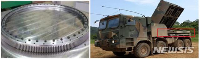 【서울=뉴시스】국산화개발 특수정밀 선회링 체계장착 형상. 로켓발사기에 장착되는 특수 정밀 선회링, 함정용 탐색 레이더의 단위 증폭 조립체, 다목적 전술차량에 장착되는 냉각수 순환펌프 케이스 등 3종 부품 국산화 완료로 11억여원의 예산절감과 42억원 규모의 수입대체 효과가 기대된다고 방사청이 29일 밝혔다. 2018.10.29. (사진=방위사업청 제공) photo@newsis.com