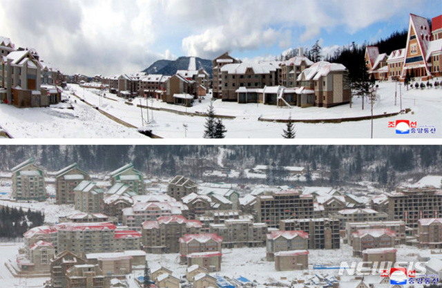 【서울=뉴시스】 북한 노동신문은 김정은 국무위원장이 삼지연군 리모델링 공사가 진행 중인 양강도 삼지연군 건설현장을 방문했다고 30일 보도했다. 2018.10.30. (출처=노동신문)&nbsp;&nbsp; photo@newsis.com