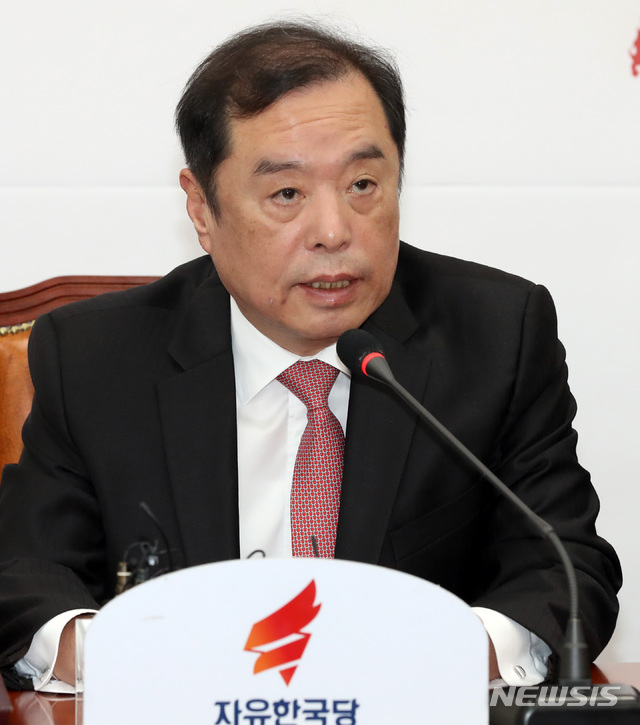 【서울=뉴시스】박영태 기자 = 22일 오전 서울 영등포구 여의도 국회에서 열린 자유한국당 비상대책위원회의에서 김병준 비대위원장이 발언을 하고 있다. 2018.11.22.since1999@newsis.com