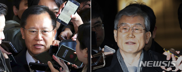 【서울=뉴시스】최동준 배훈식 기자 = 검찰이 양승태 전 대법원장 시절 사법행정권 남용 의혹과 관련해 지난달 19일 박병대 전 대법관을 피의자 신분으로 소환한 데 이어, 지난달 23일 오전 당시 법원행정처 차장이었던 고영한(오른쪽) 전 대법관을 서울 서초구 서울중앙지검으로 소환 조사하고 있다. 2018.11.24. photo@newsis.com