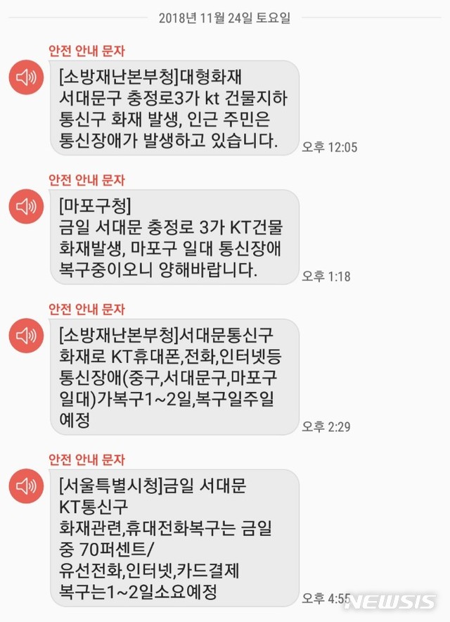 "스마트폰·TV·인터넷 두절"…KT가입자, 재난문자도 '복불복' 