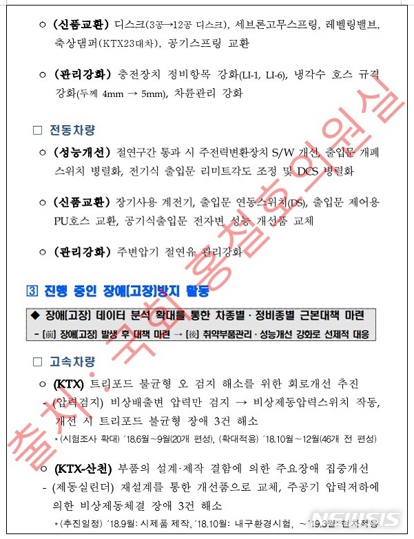 【서울=뉴시스】국회 국토교통위원회 홍철호의원이 10일 KTX-산천 열차의 비상제동장치상 설계 및 제작 결함이 존재한다는 코레일 문건을 공개했다.(제공=홍철호 의원실)