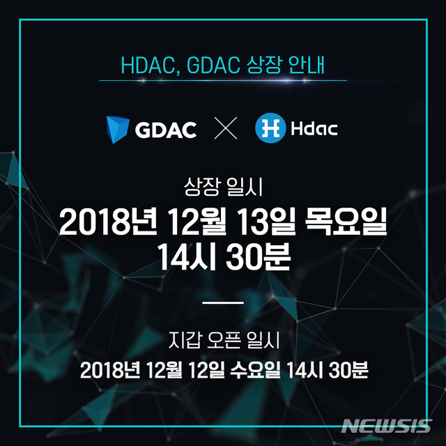 에이치닥, 13일 암호화폐 거래소 GDAC 상장