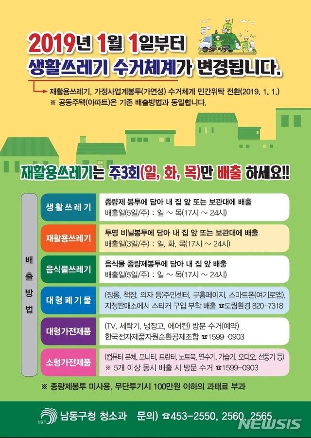인천 남동구, 내년부터 쓰레기 수거체계 변경